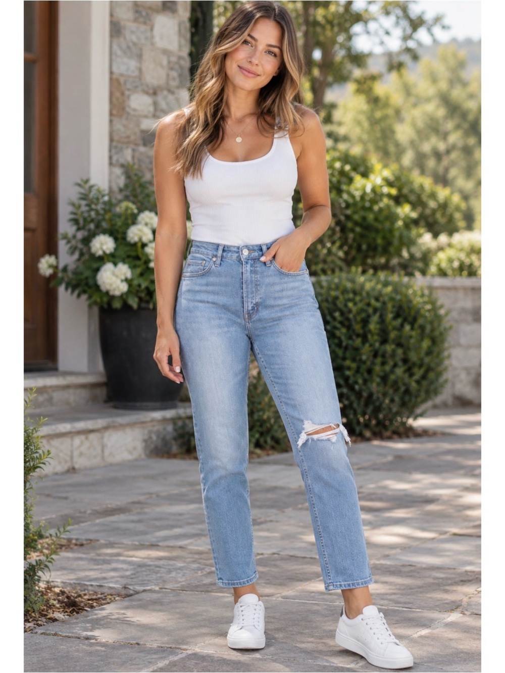 NWT RE/DONE | 90’s High Rise Button Fly Ankle Crop Distressed Denim Jeans Sz. 29